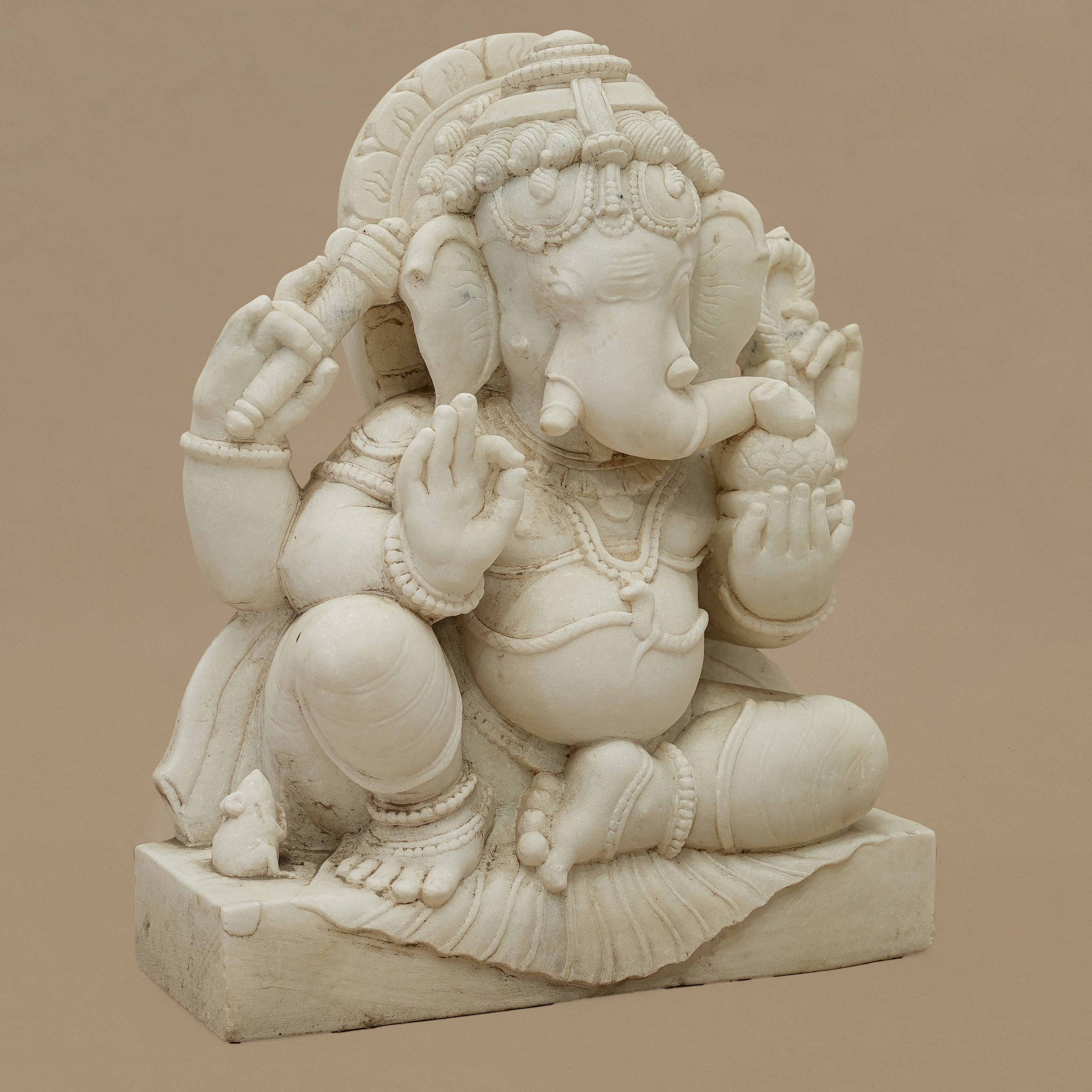 15" Lord Ganesha Statue | Handcrafted from White Marble