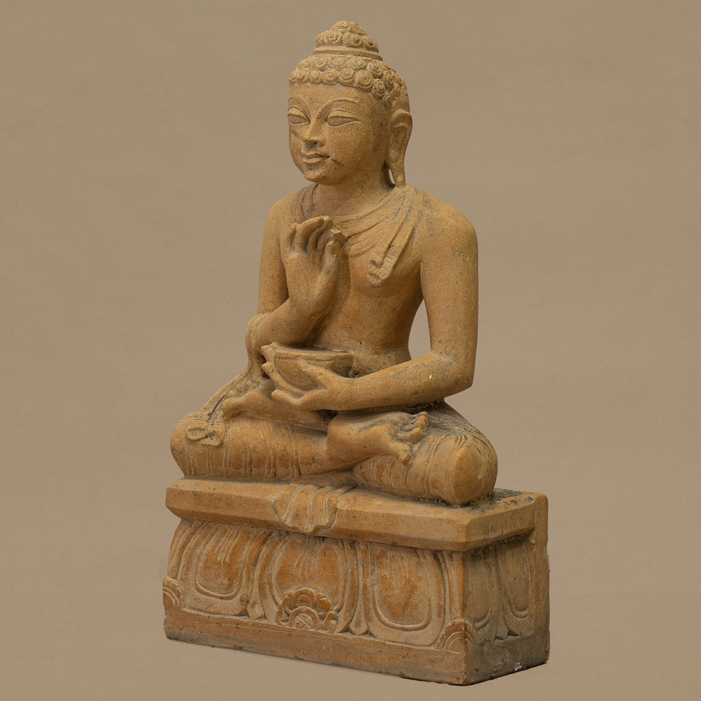 Right view of 12 inch Lord Buddha statue handcrafted from yellow sandstone for home decor