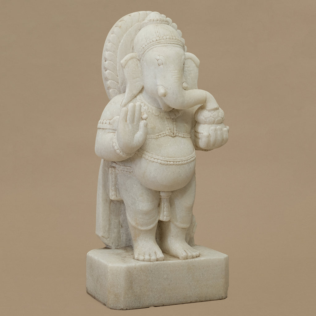 15" Lord Ganesha Statue | Handcrafted from White Marble