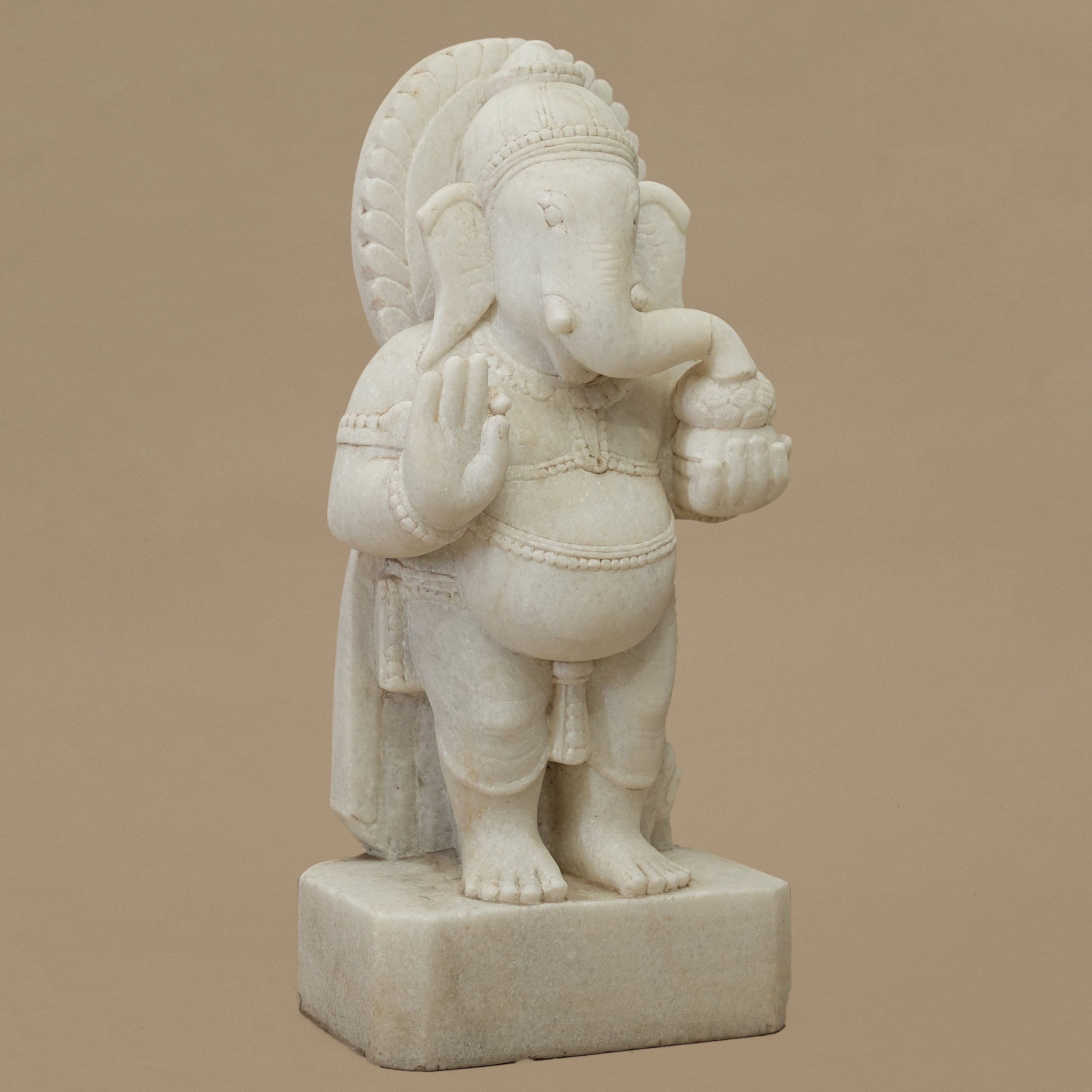 15" Lord Ganesha Statue | Handcrafted from White Marble