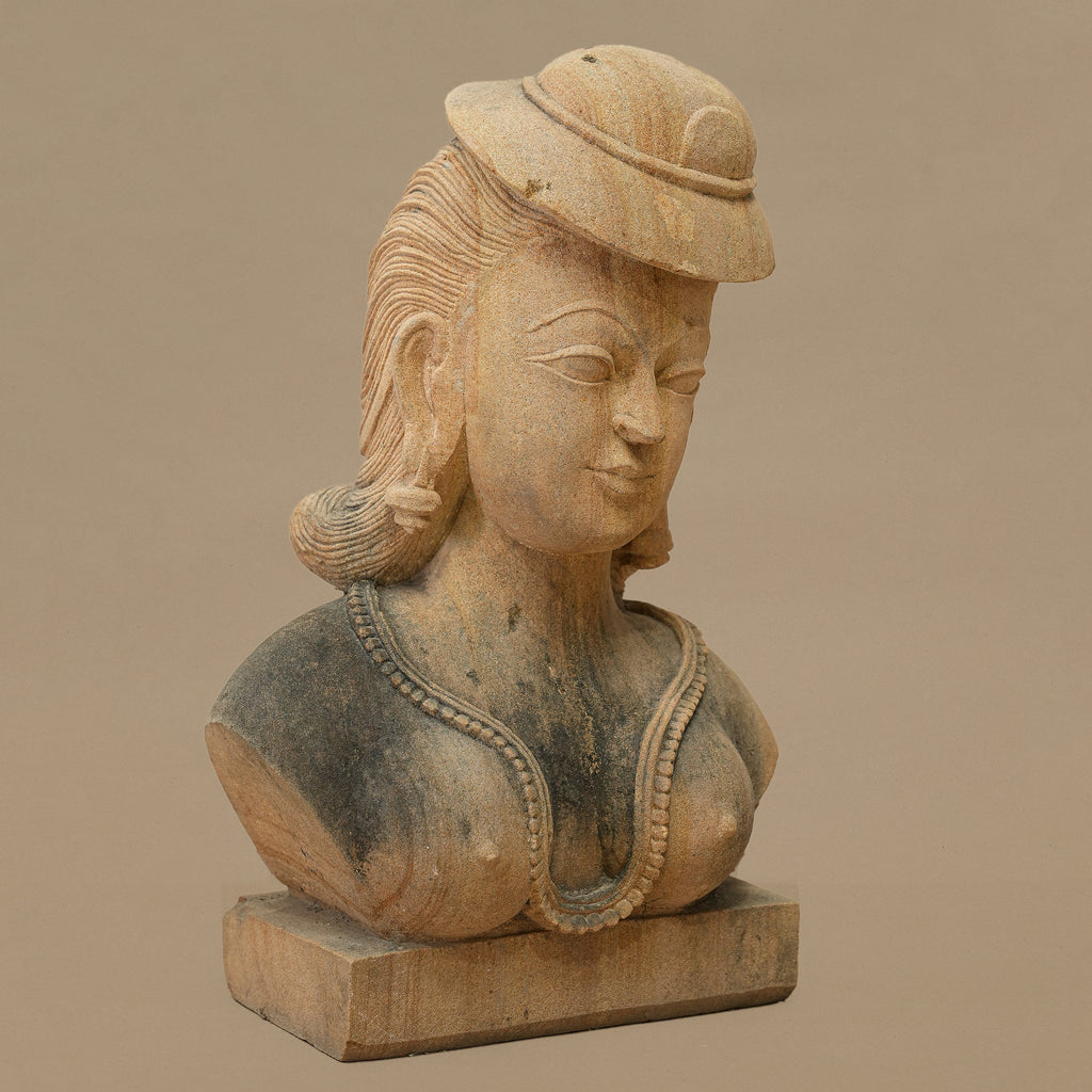 14" Female Bust Statue | Handcrafted from Yellow Sandstone
