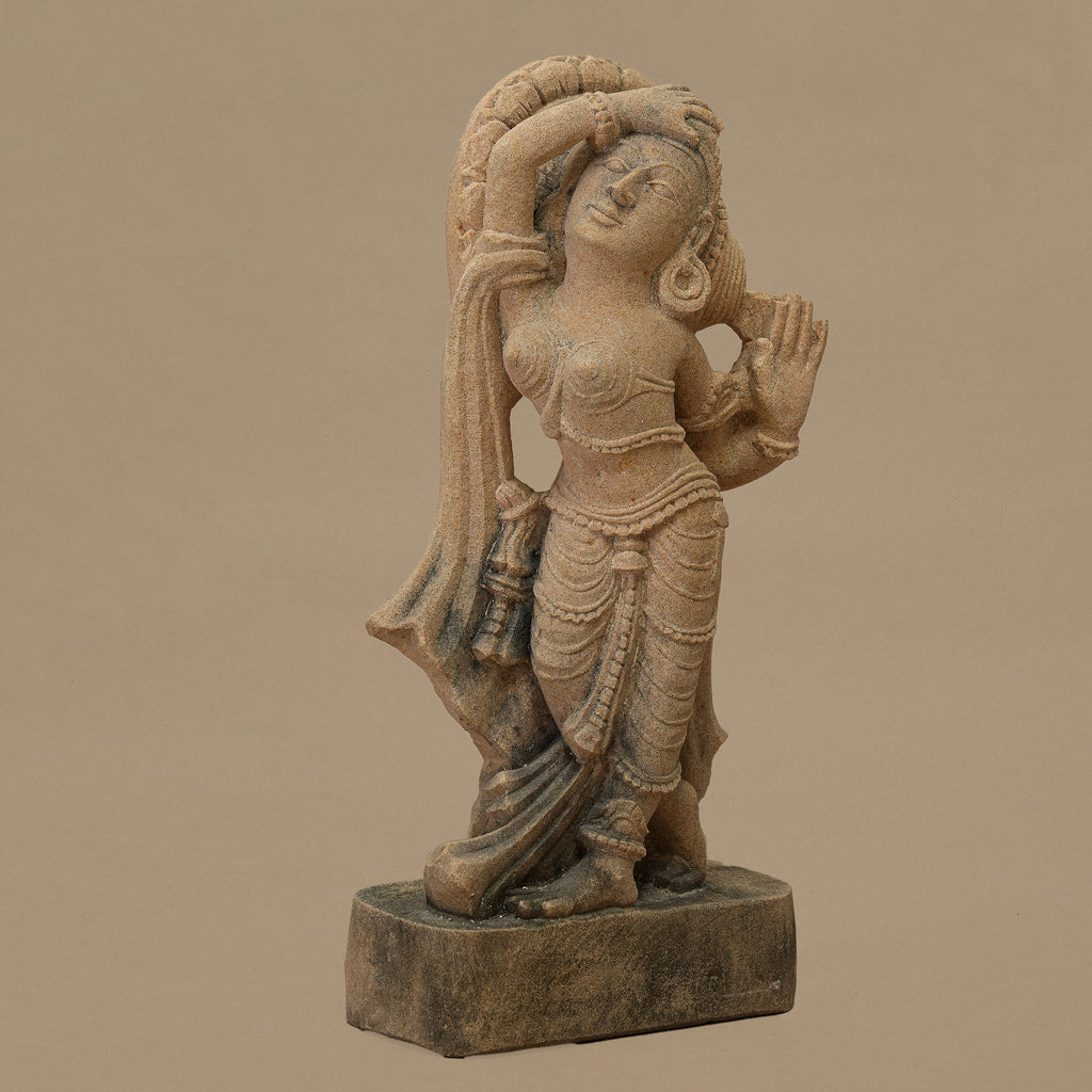 12" Elegant Female Statue | Handcrafted from Yellow Sandstone