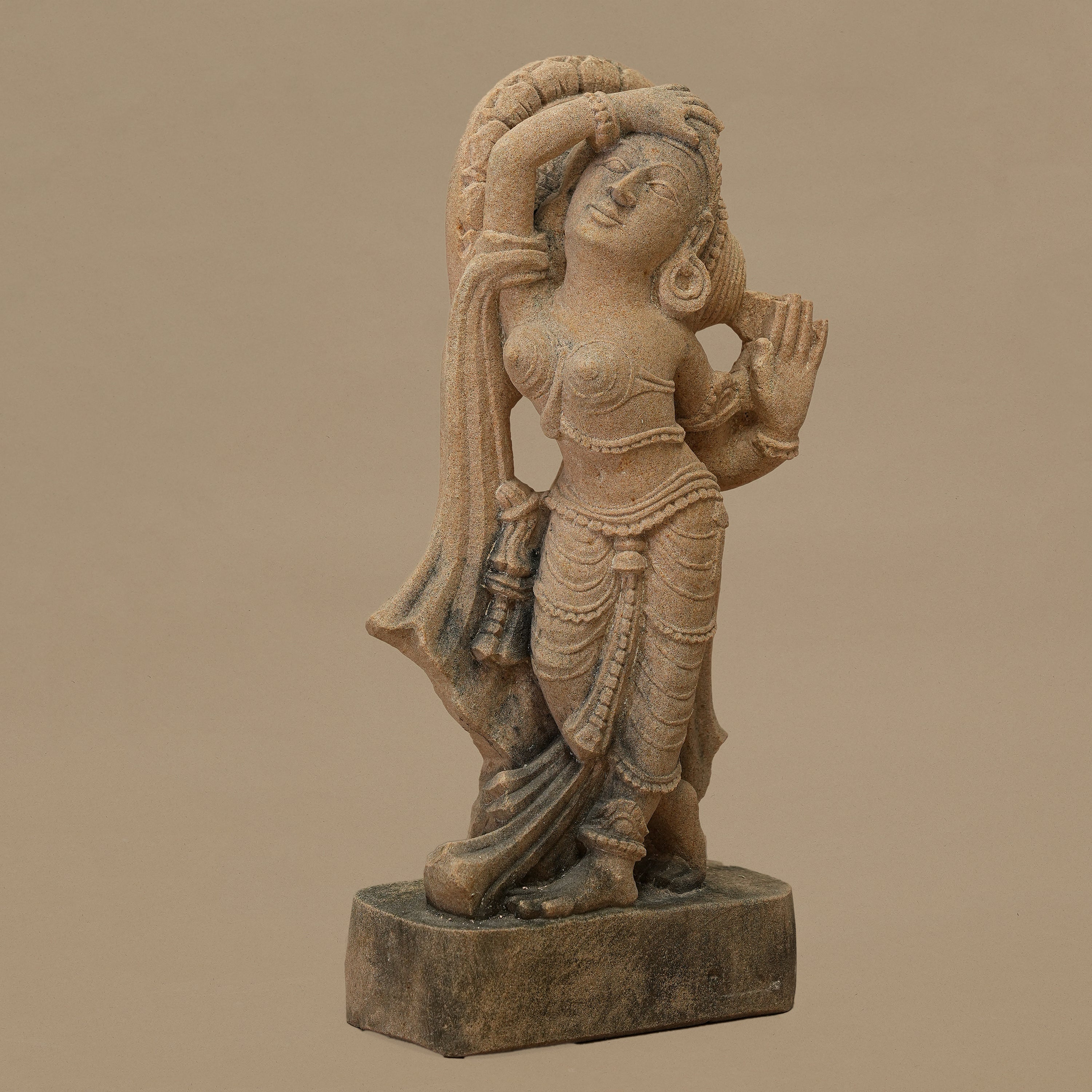 12" Elegant Female Statue | Handcrafted from Yellow Sandstone