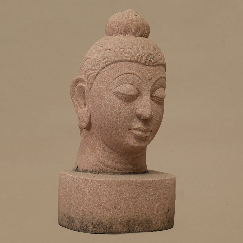 12" Lord Buddha Head | Handcrafted from Pink Sandstone
