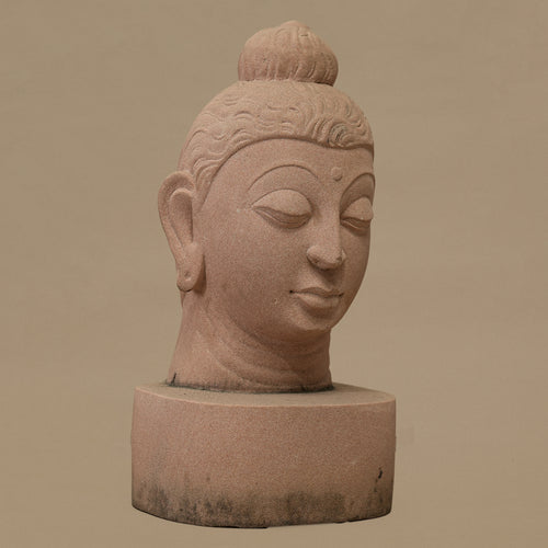 12" Lord Buddha Head | Handcrafted from Pink Sandstone