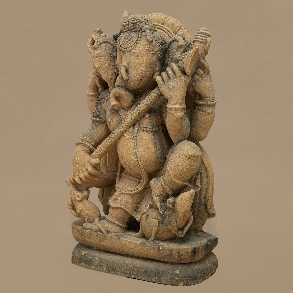 15" Lord Ganesha Statue | Handcrafted from Yellow Sandstone