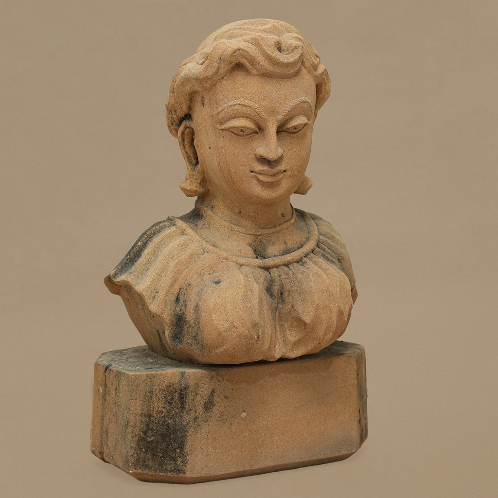 14" Serene Bust Statue | Handcrafted from Yellow Sandstone