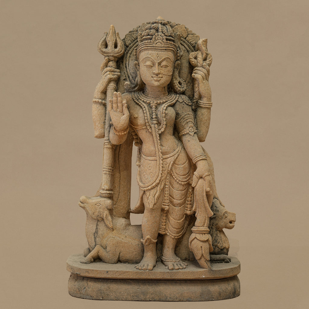 15" Lord Shiva - Maa Durga Statue | Handcrafted from Yellow Sandstone