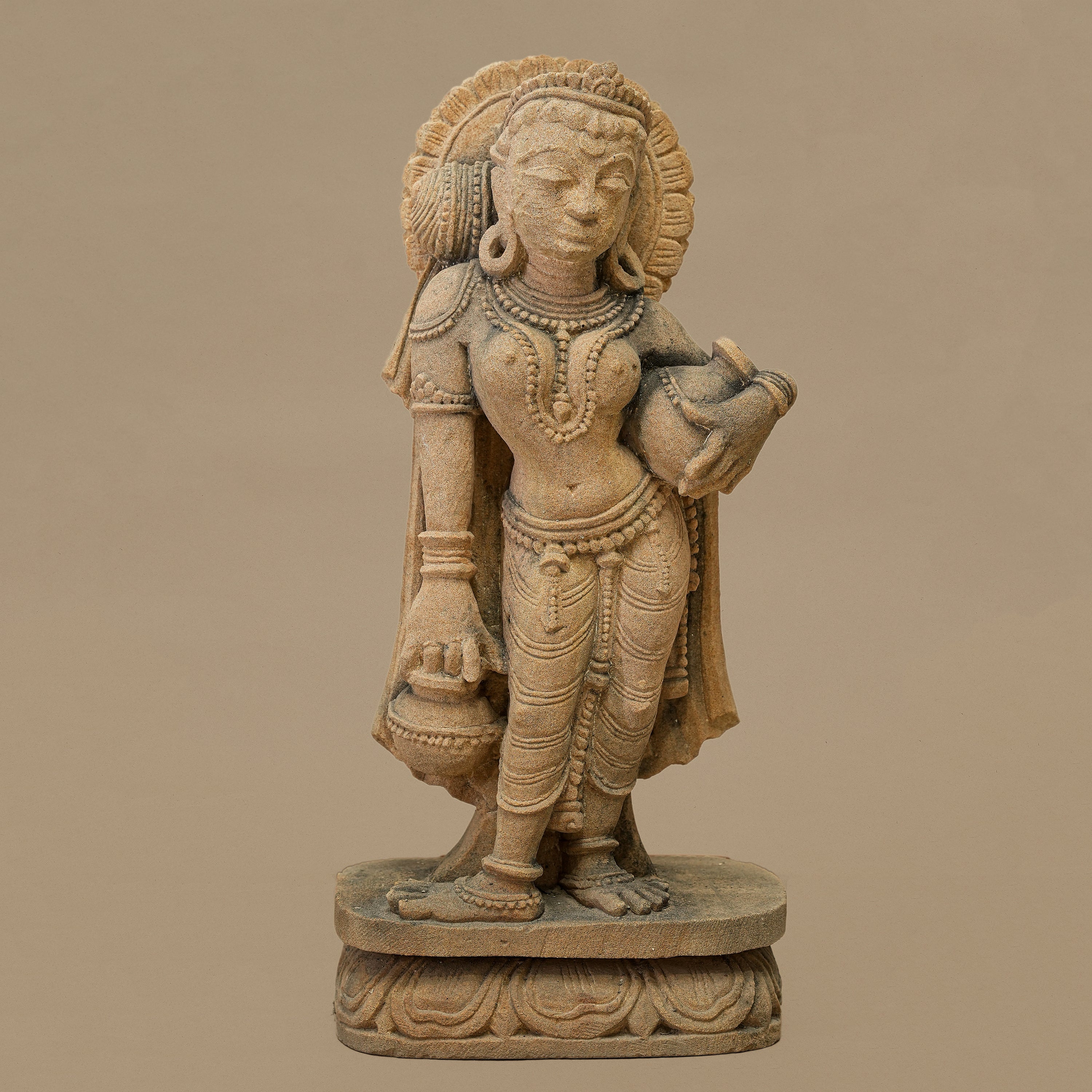 15" Traditional Female Statue | Handcrafted from Yellow Sandstone