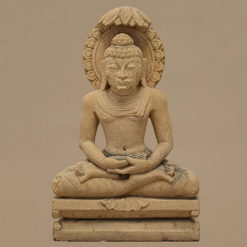 14" Lord Buddha Statue | Handcrafted from Yellow Sandstone