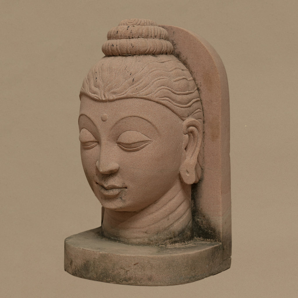 10" Bust of Lord Buddha | Handcrafted from Pink Sandstone