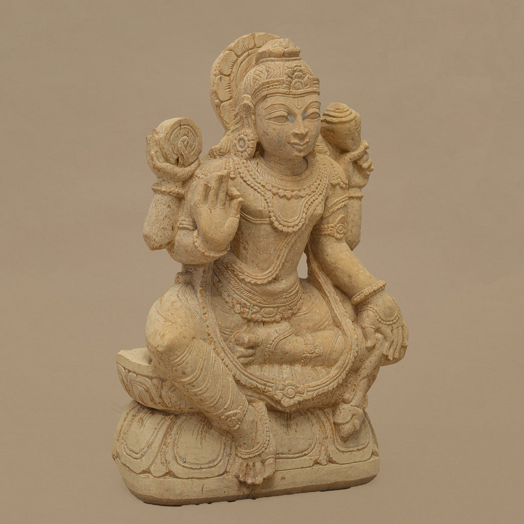 14" God Vishnu Statue | Handcrafted from Yellow Sandstone