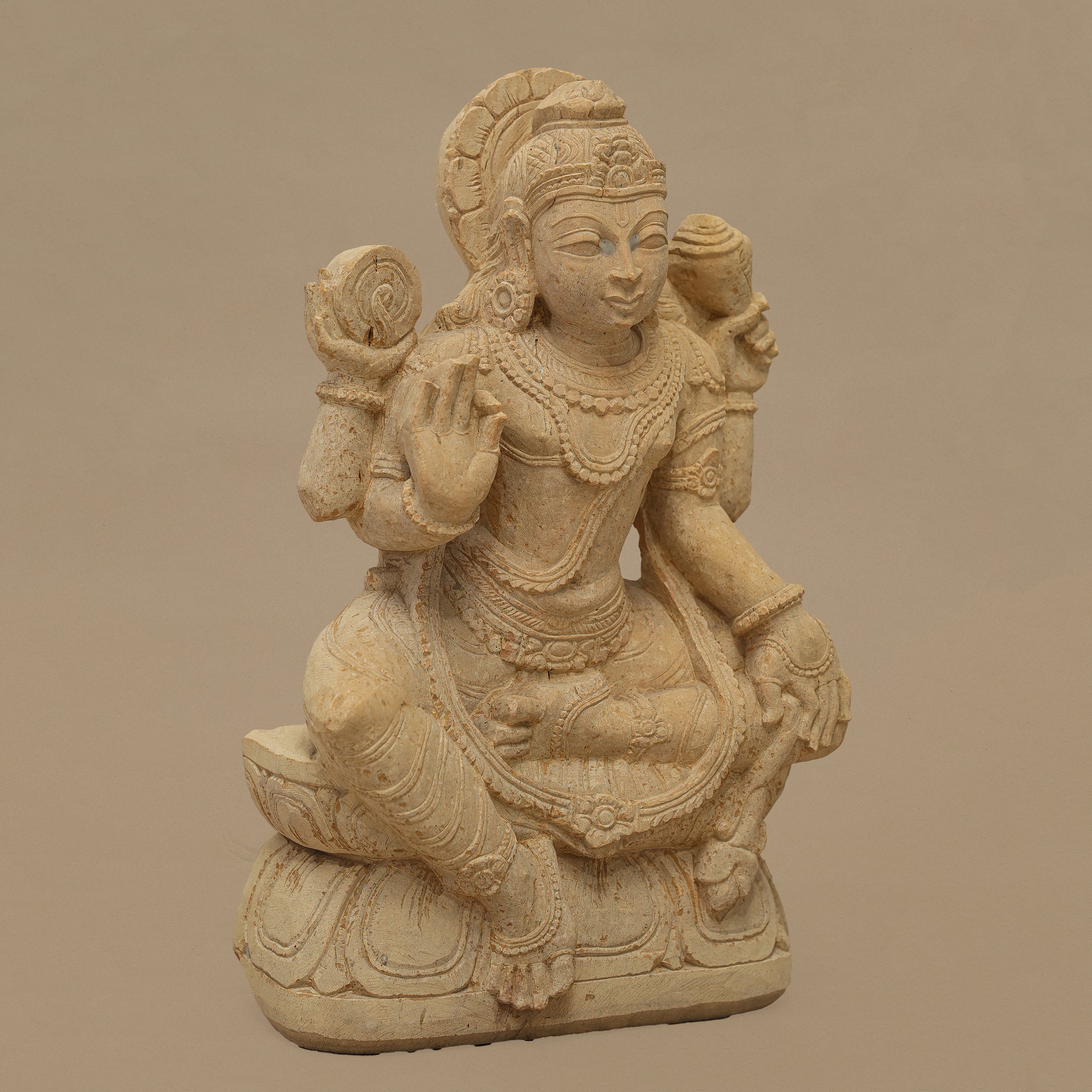 14" God Vishnu Statue | Handcrafted from Yellow Sandstone