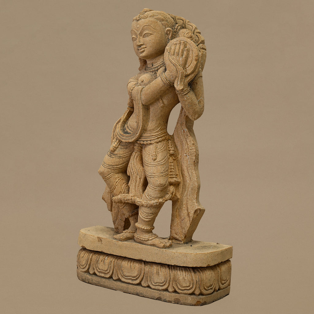 15.5" Graceful Female Statue | Handcrafted from Yellow Sandstone