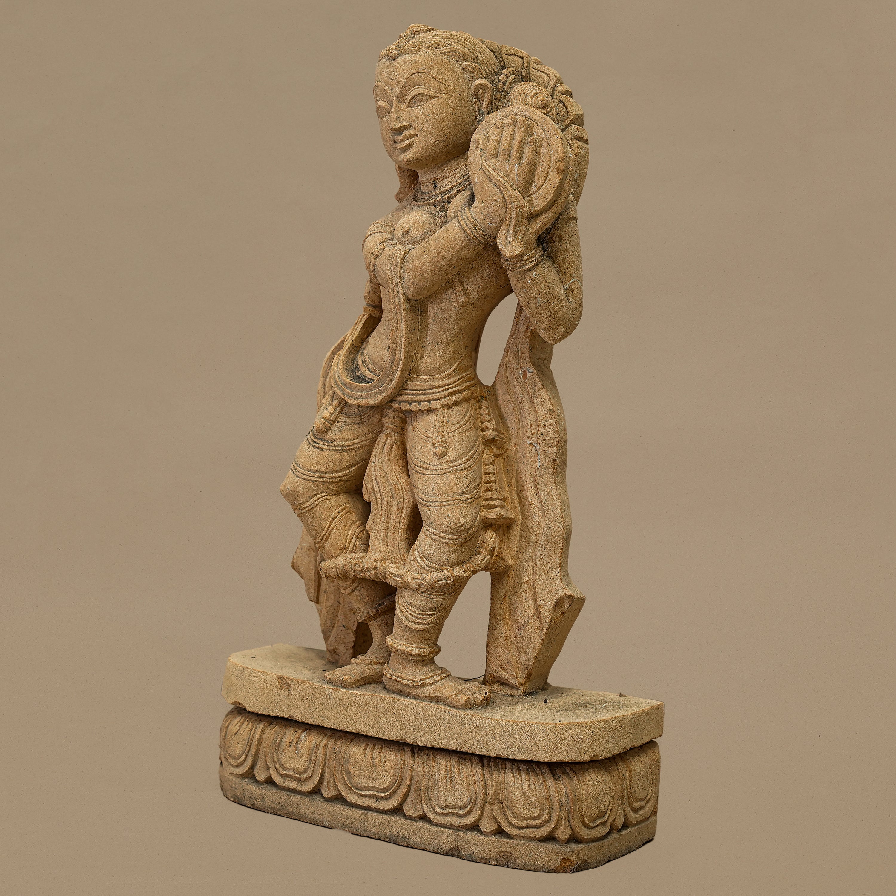 15.5" Graceful Female Statue | Handcrafted from Yellow Sandstone