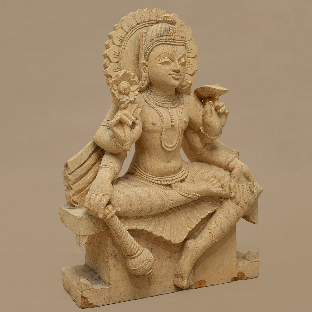 18" Lord Vishnu Statue | Handcrafted from Yellow Sandstone