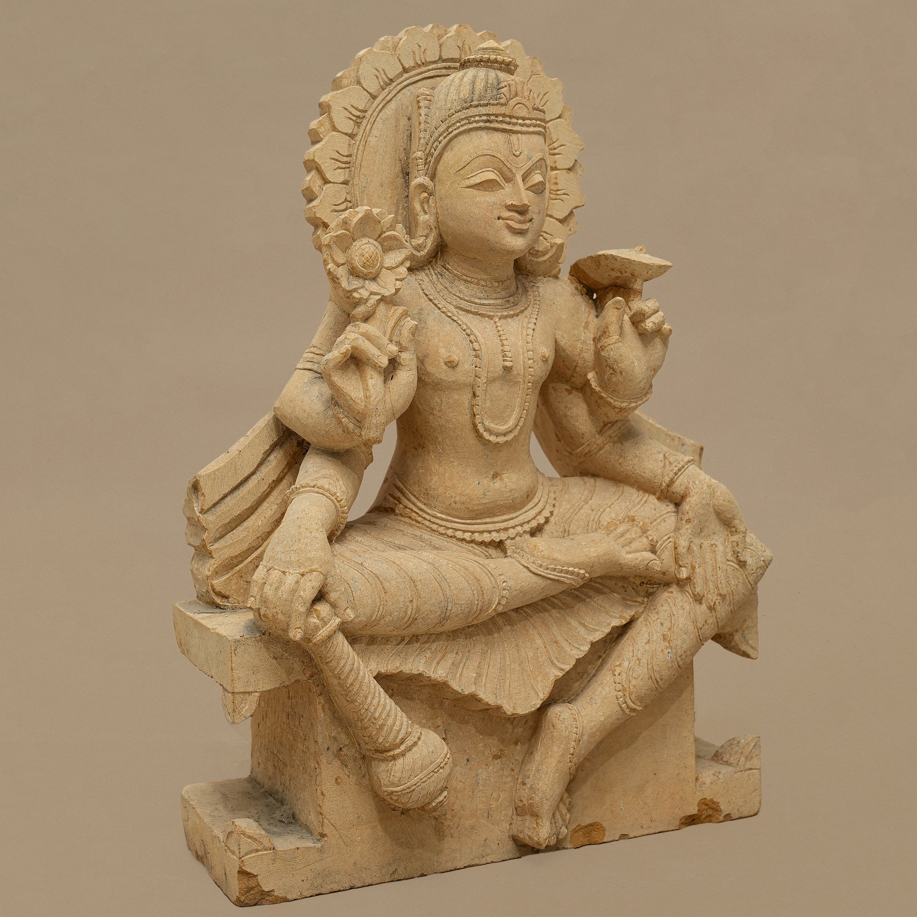 18" Lord Vishnu Statue | Handcrafted from Yellow Sandstone