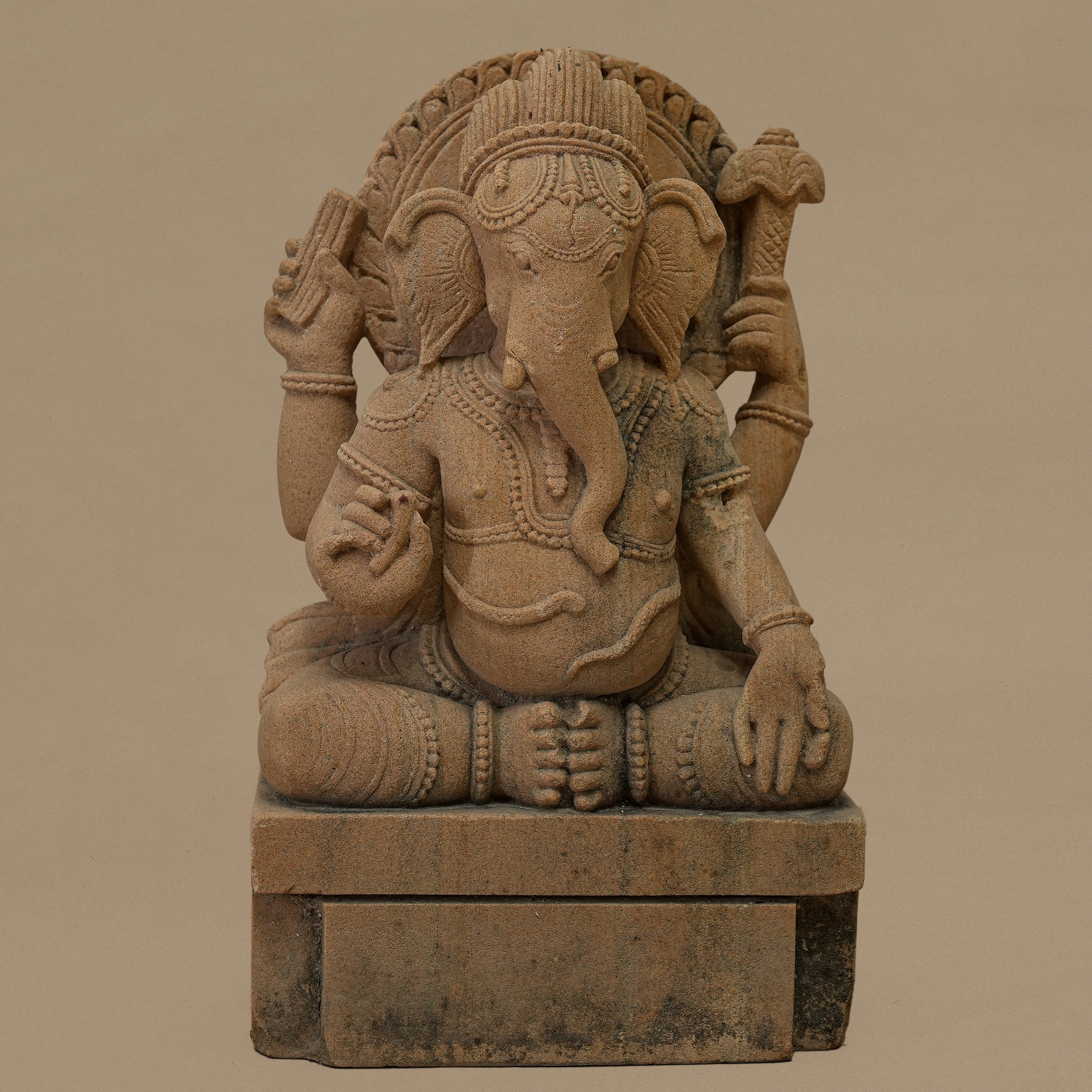 12" Sitting Lord Ganesha Statue | Handcrafted from Yellow Sandstone