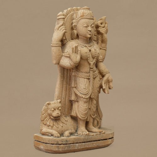 11.5" Goddess Durga Statue | Handcrafted from Yellow Sandstone