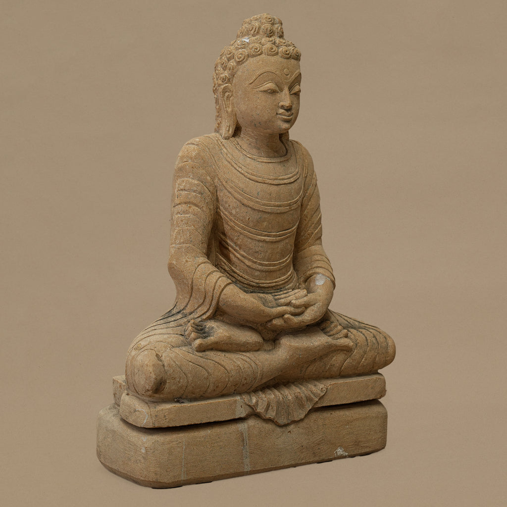 13.5" Lord Buddha Statue | Handcrafted from Yellow Sandstone