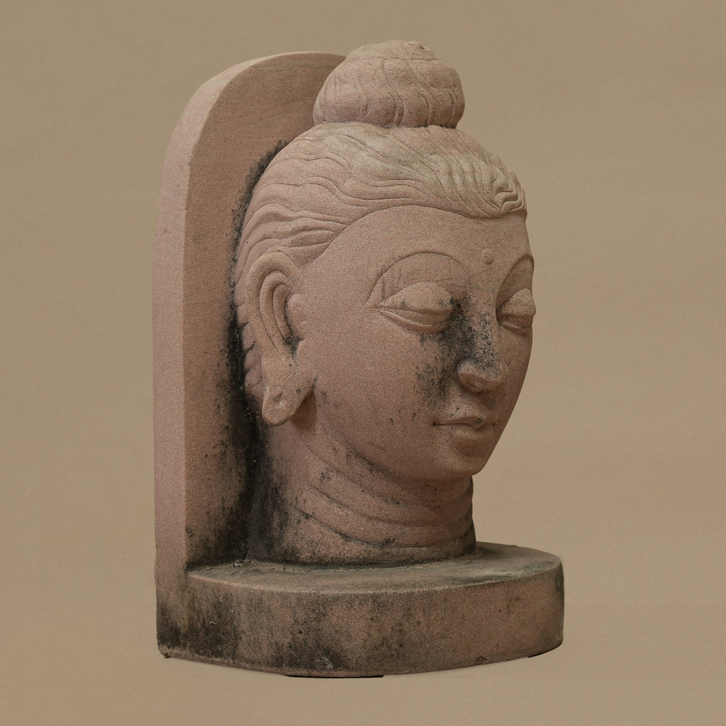 10" Lord Buddha Head | Handcrafted from Pink Sandstone