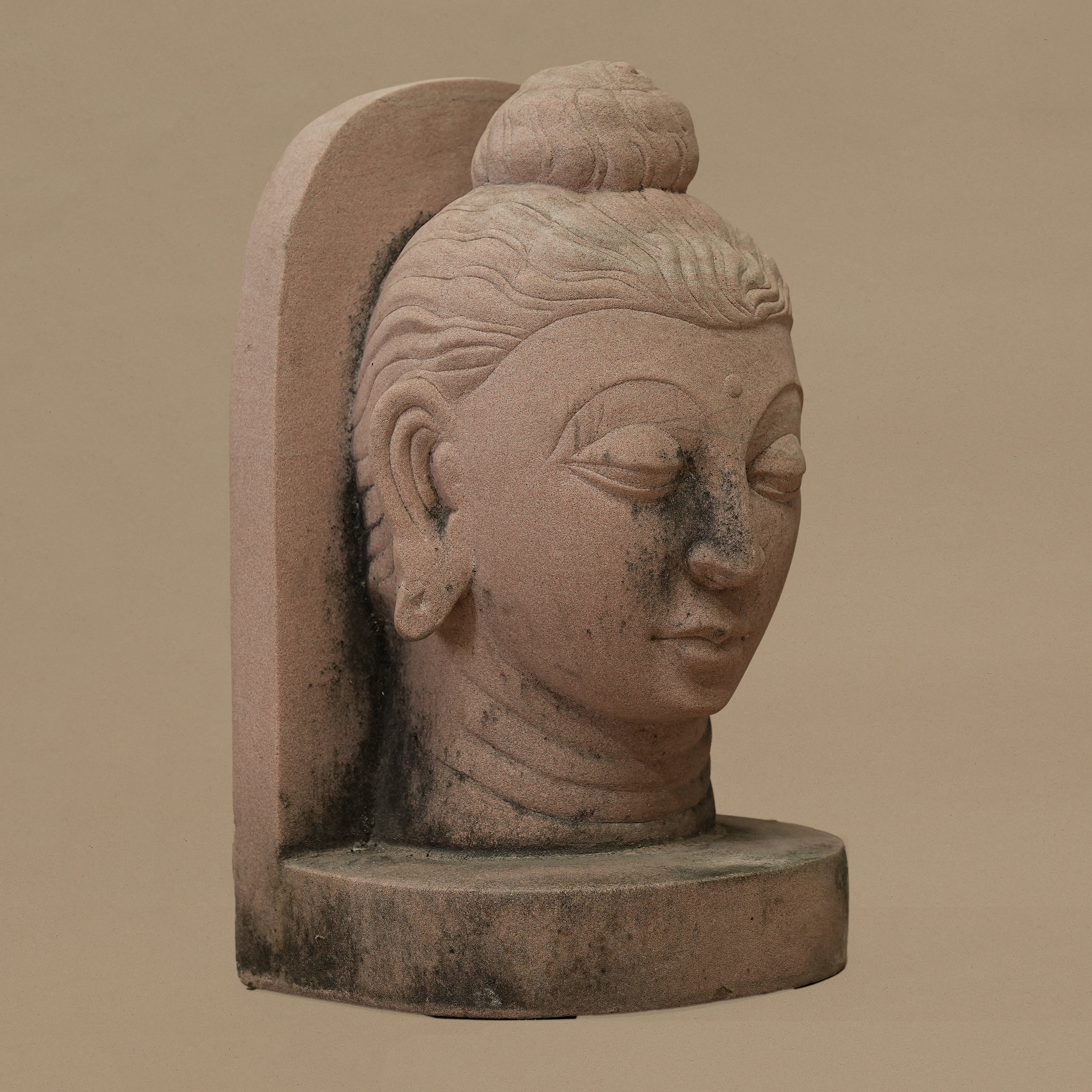 10" Lord Buddha Head | Handcrafted from Pink Sandstone