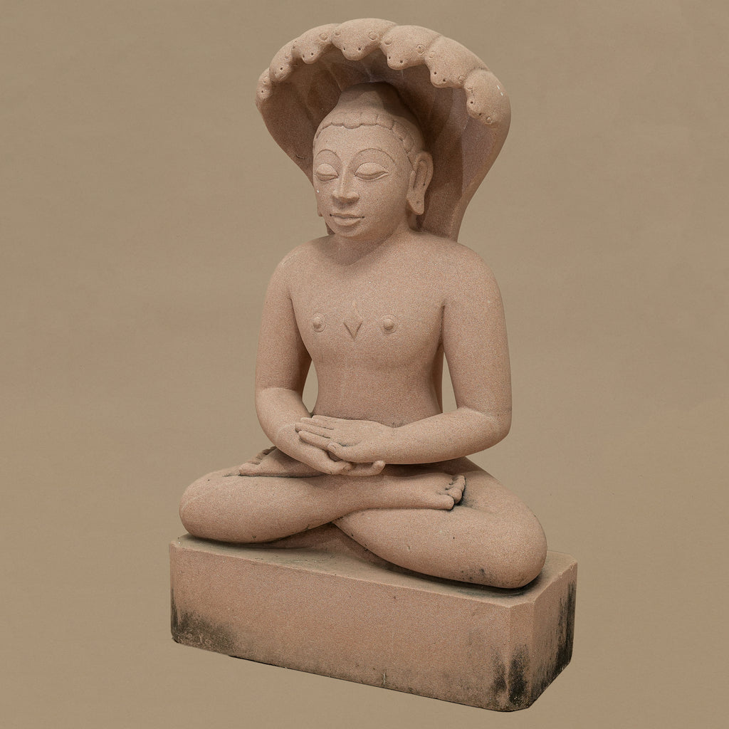 17.5" Bhagwan Parshwanath Jain Tirthankara Statue | Handcrafted from Pink Sandstone