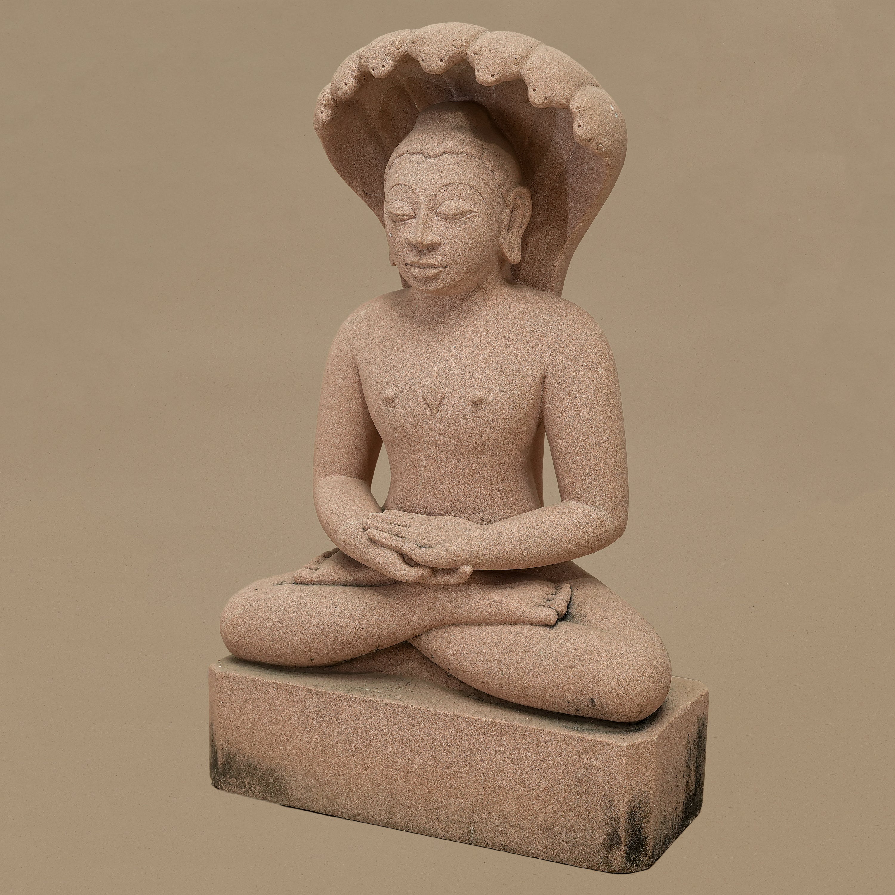 17.5" Bhagwan Parshwanath Jain Tirthankara Statue | Handcrafted from Pink Sandstone