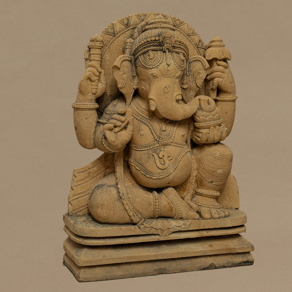 18" Lord Ganesha Statue | Handcrafted from Yellow Sandstone