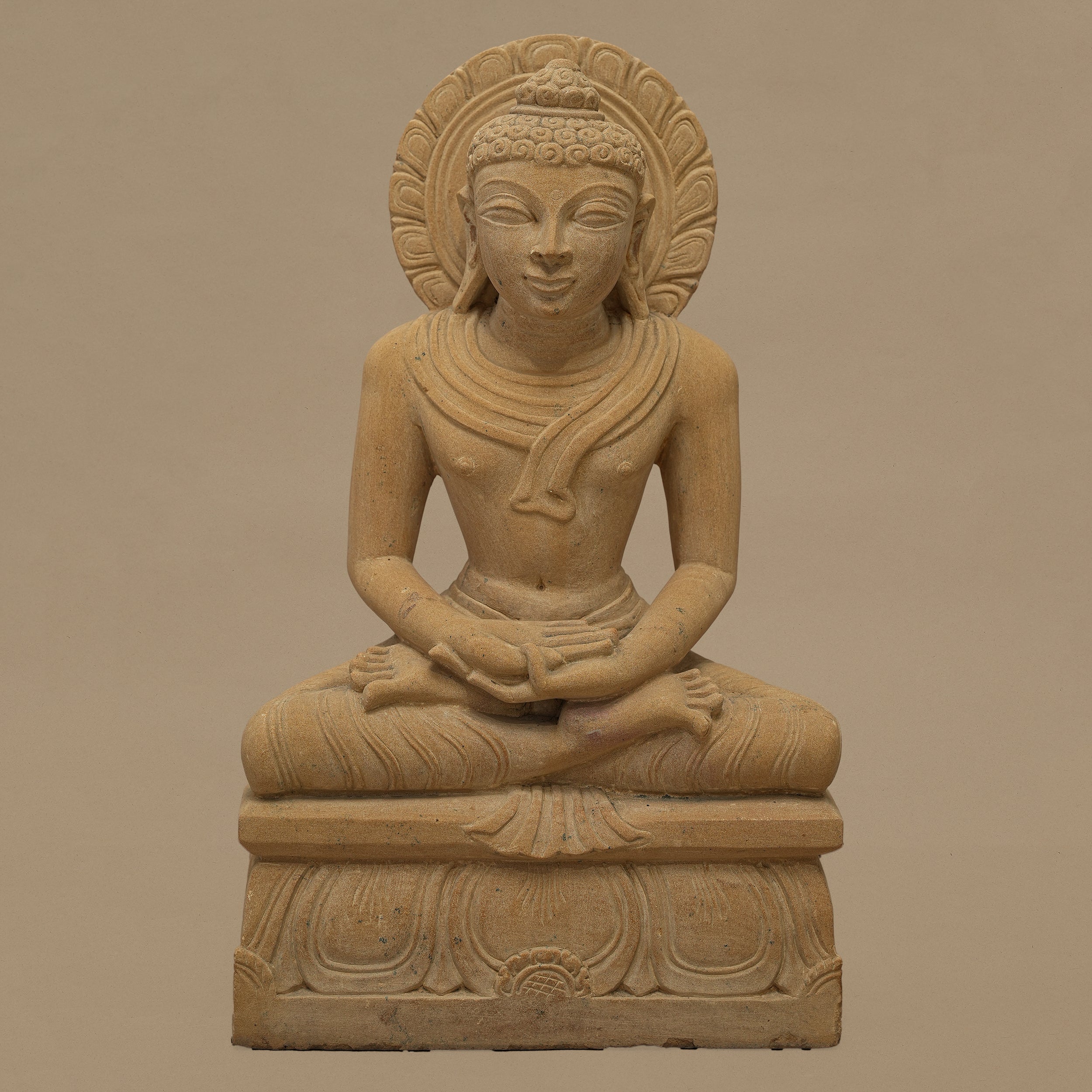15" Lord Buddha Statue | Handcrafted from Yellow Sandstone