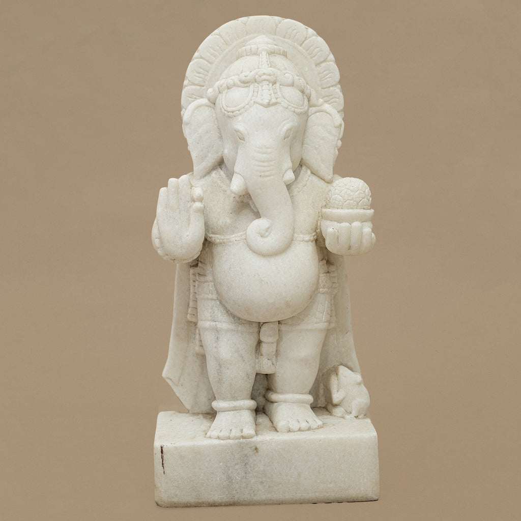 15" Lord Ganesha Statue | Handcrafted from White Marble