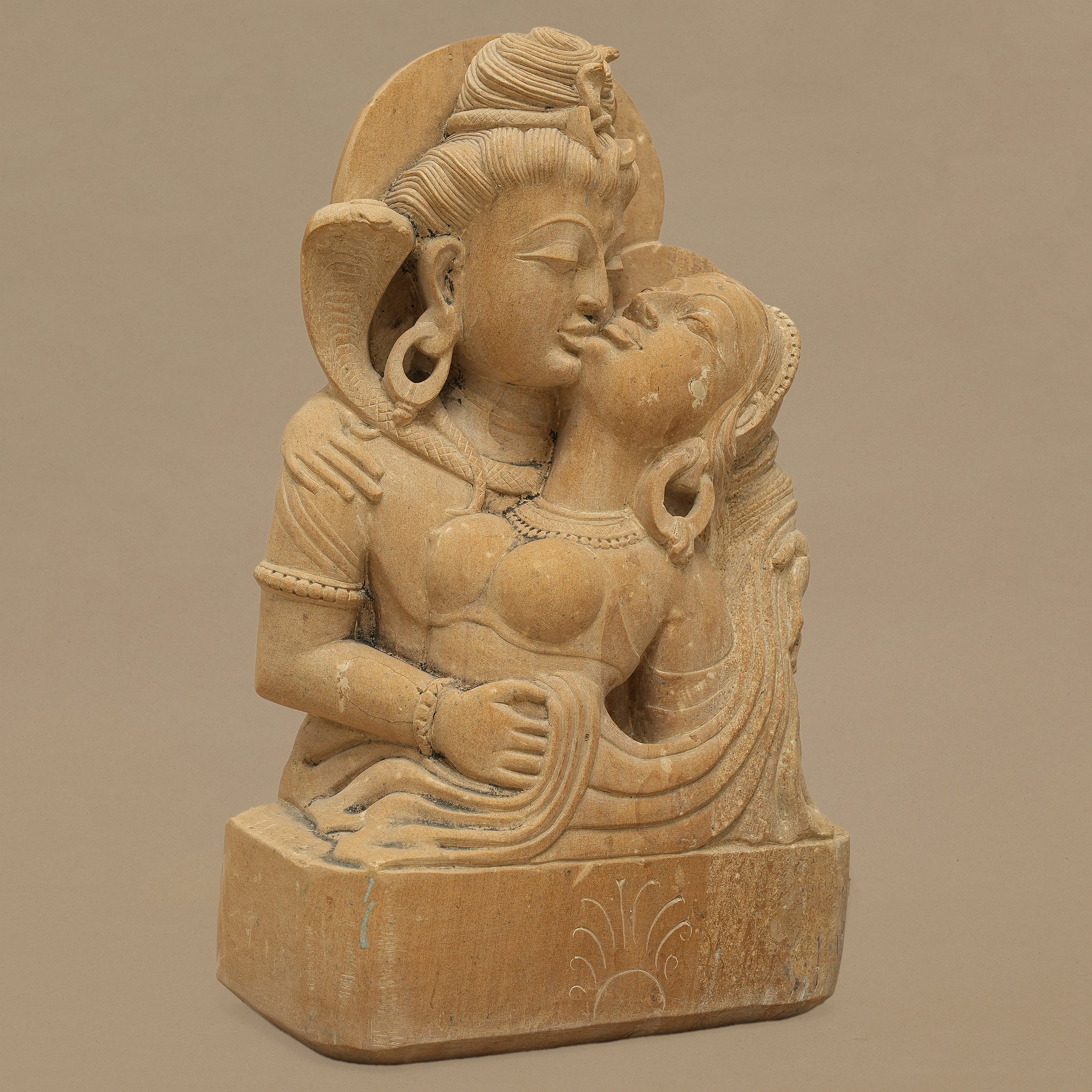 14.5" Lord Shiva & Parvati Statue | Handcrafted from Yellow Sandstone