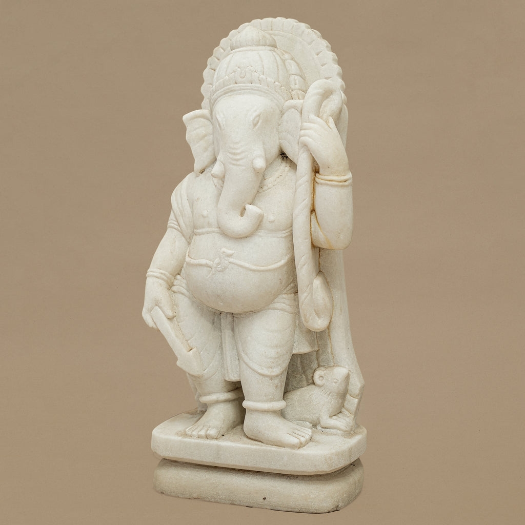 15" Lord Ganesha Statue | Handcrafted from White Marble