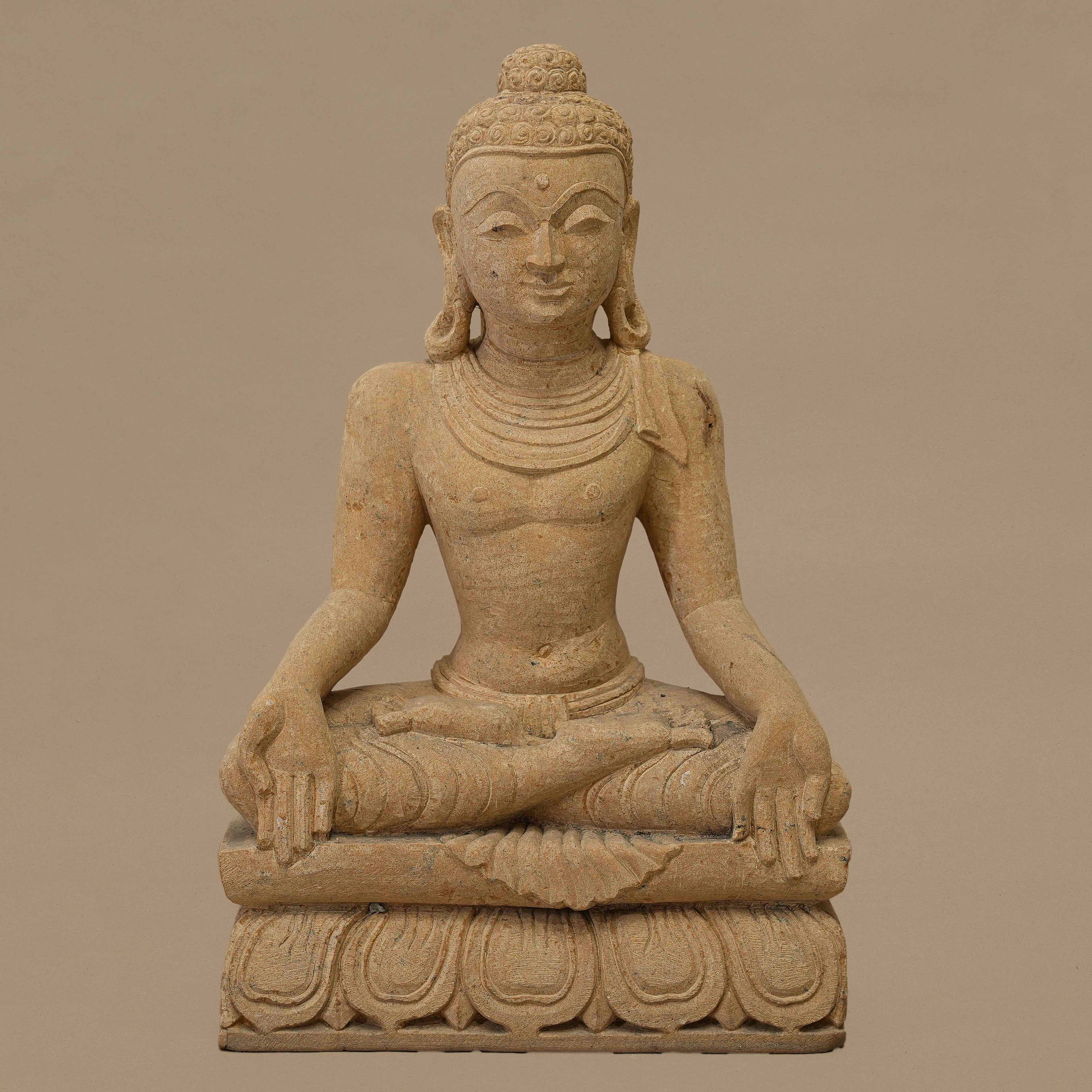 14" Lord Buddha Statue | Handcrafted from Yellow Sandstone