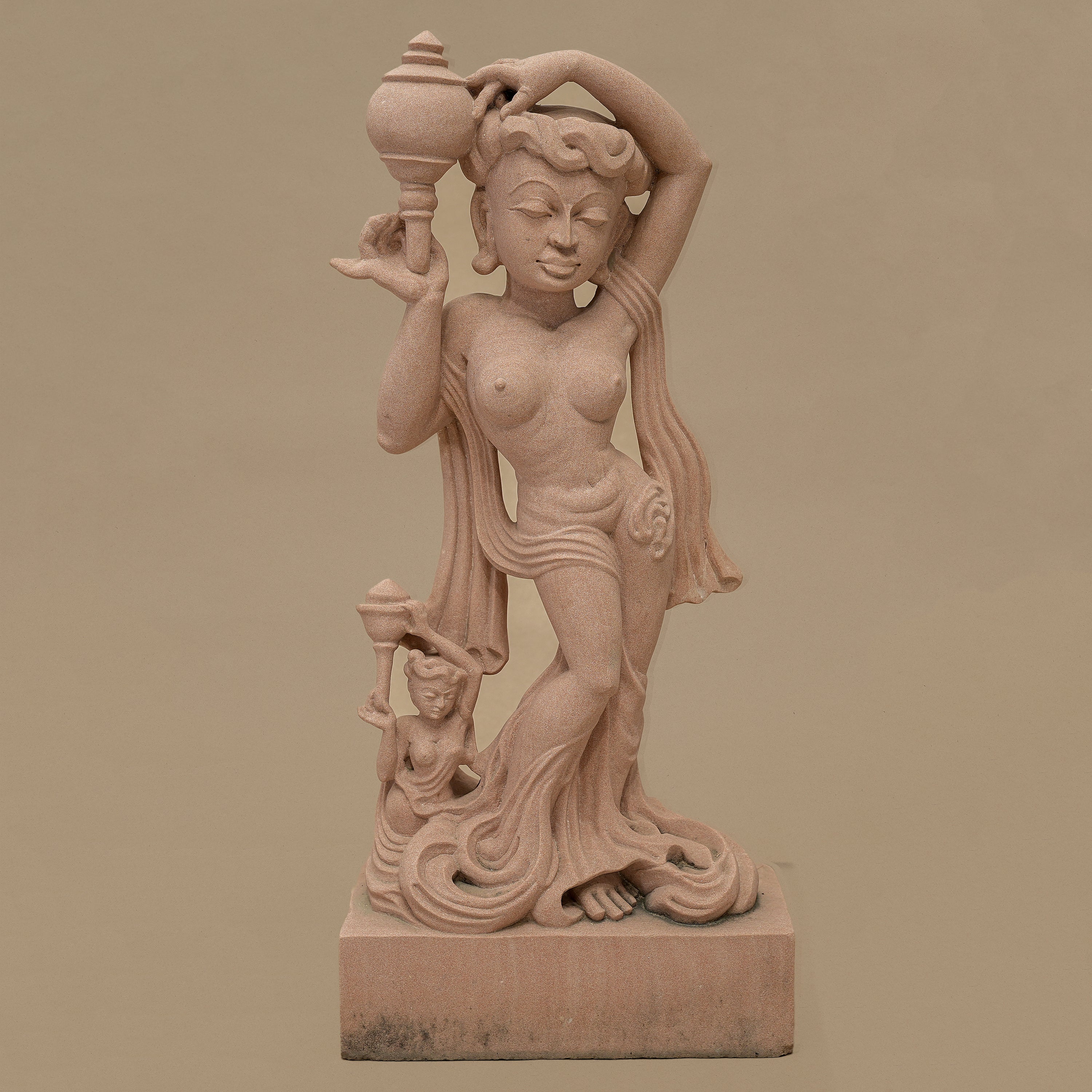 22" Graceful Female Statue | Handcrafted from Pink Sandstone