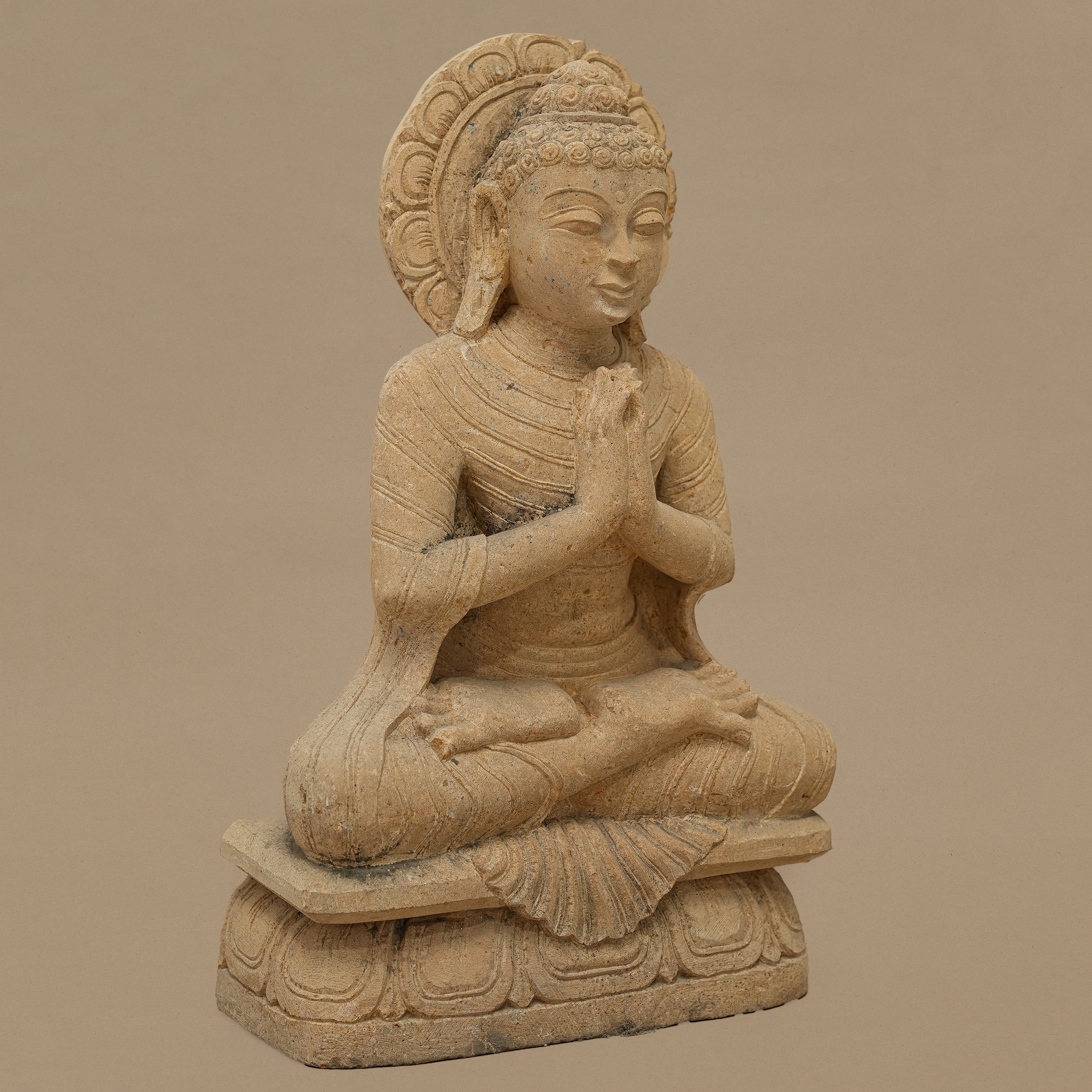 15" Lord Buddha Statue | Handcrafted from Yellow Sandstone