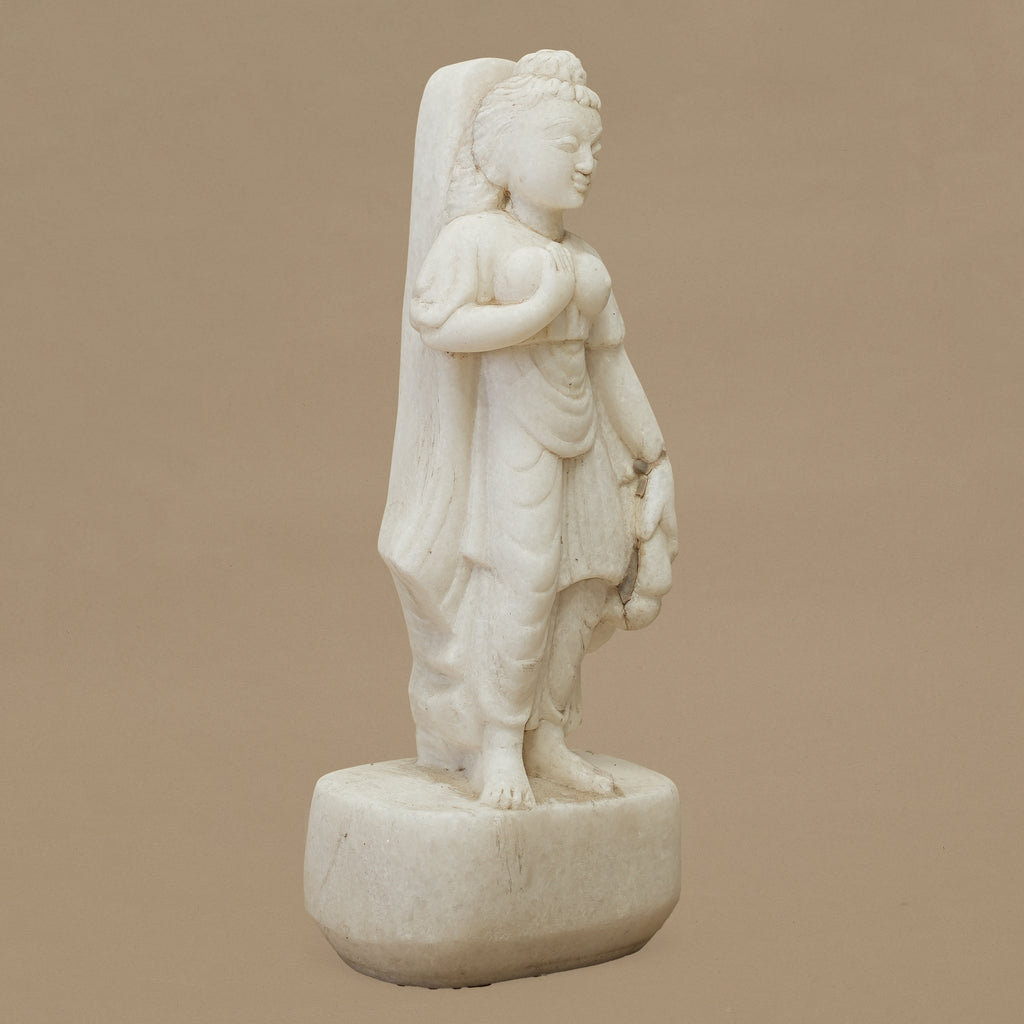 12" Graceful Female Statue | Handcrafted from White Marble