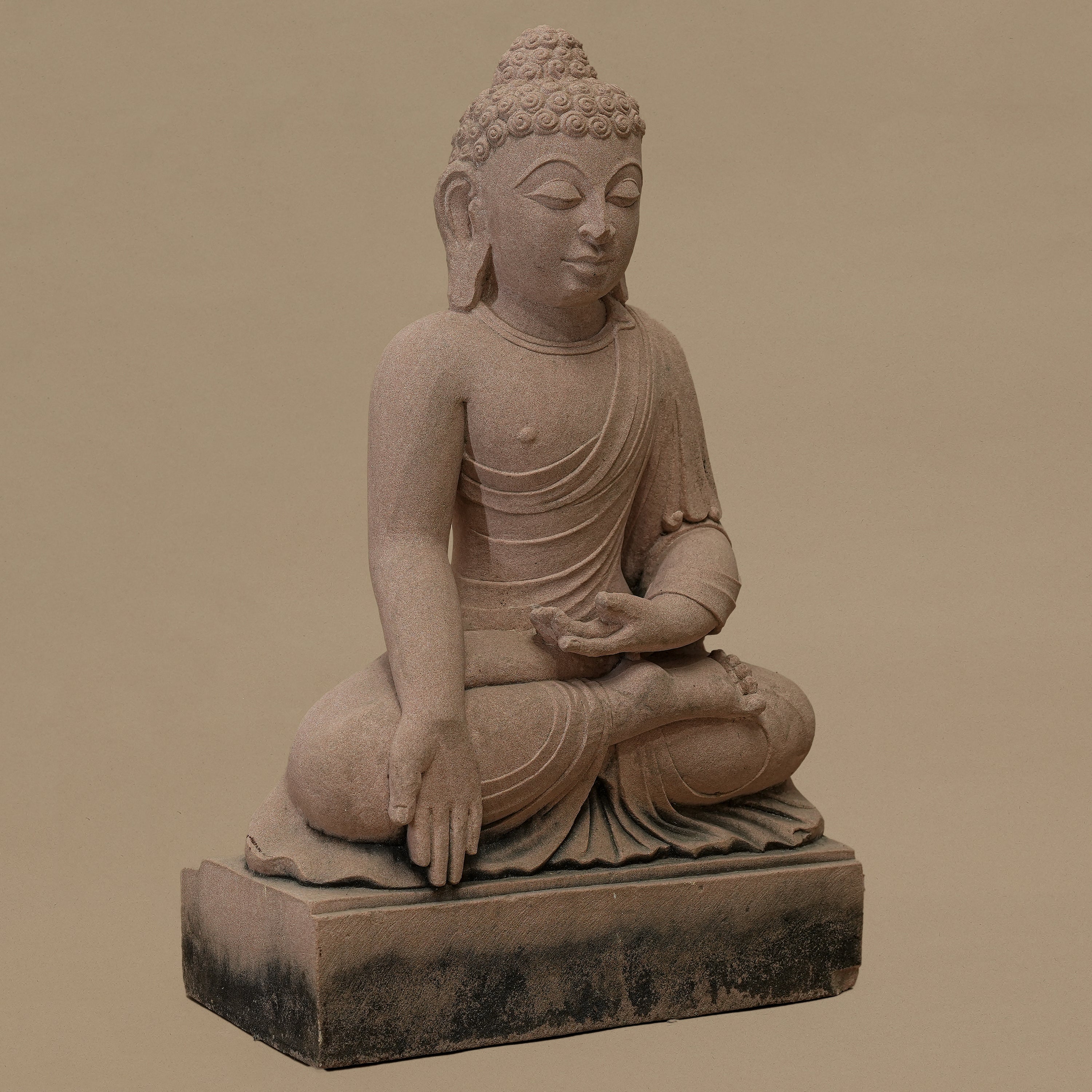 16" Serene Lord Buddha Statue | Handcrafted from Pink Sandstone