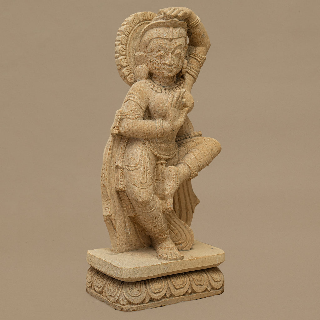 14.5" Classical Female Dancer Statue | Handcrafted from Yellow Sandstone
