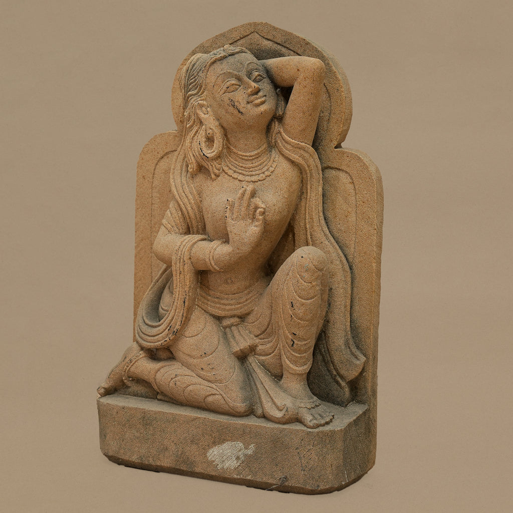 12" Serene Female Statue | Handcrafted from Yellow Sandstone