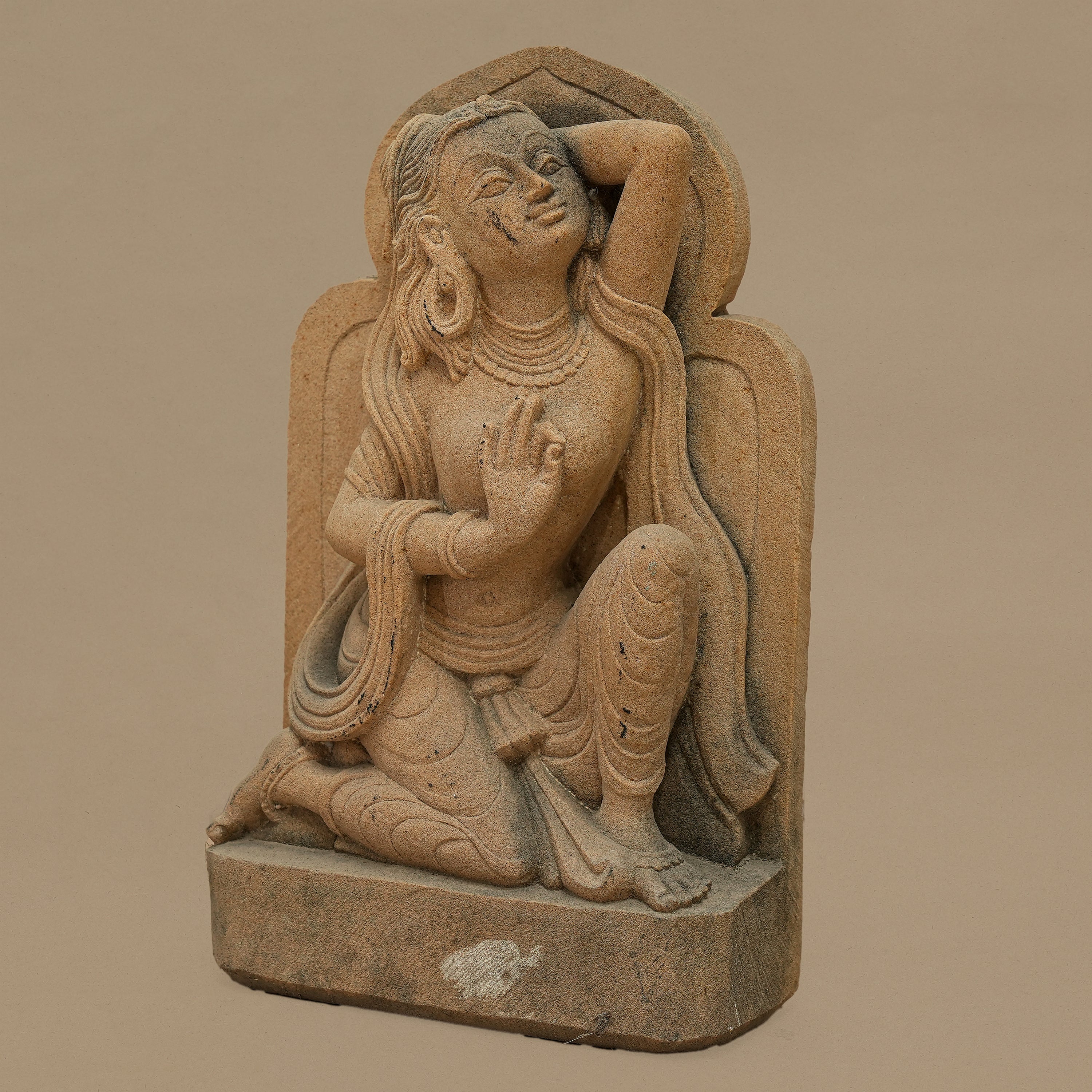 12" Serene Female Statue | Handcrafted from Yellow Sandstone