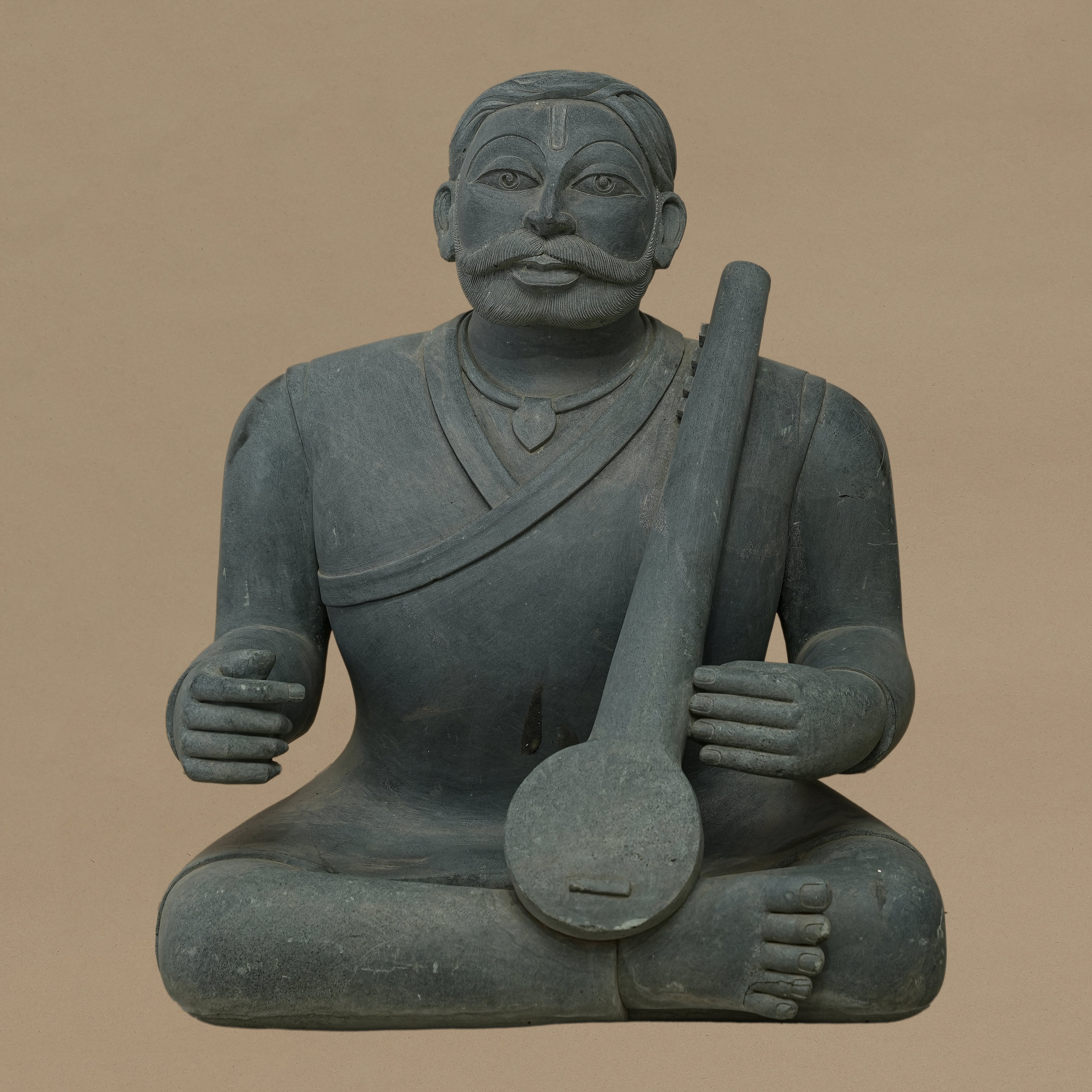 16" Tanpura-Playing Musician Statue | Handcrafted from Dungarpur Black Stone