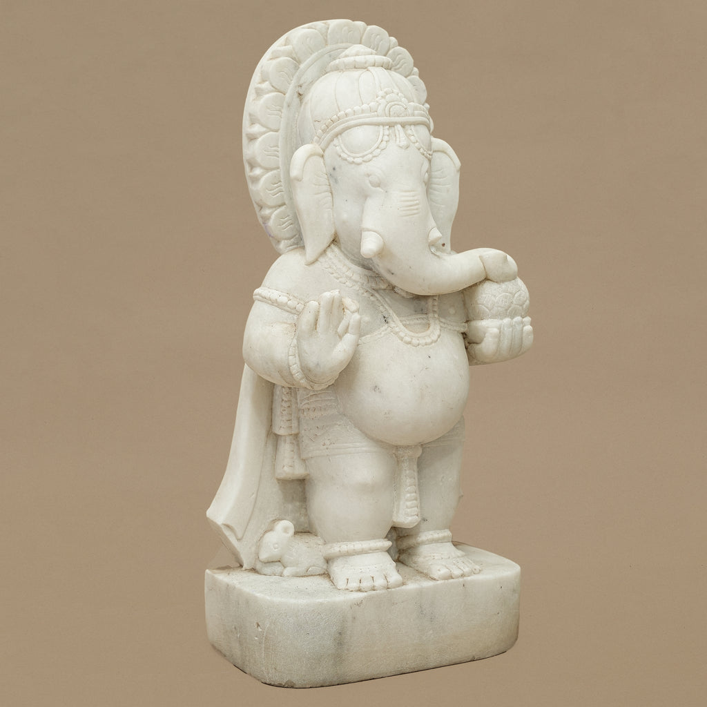 15" Lord Ganesha Statue | Handcrafted from White Marble