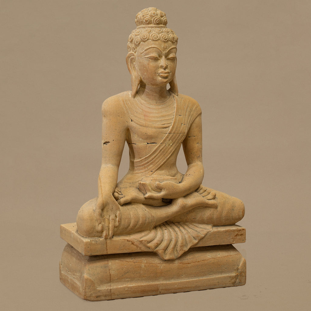 14" Lord Buddha Statue | Handcrafted from Yellow Sandstone
