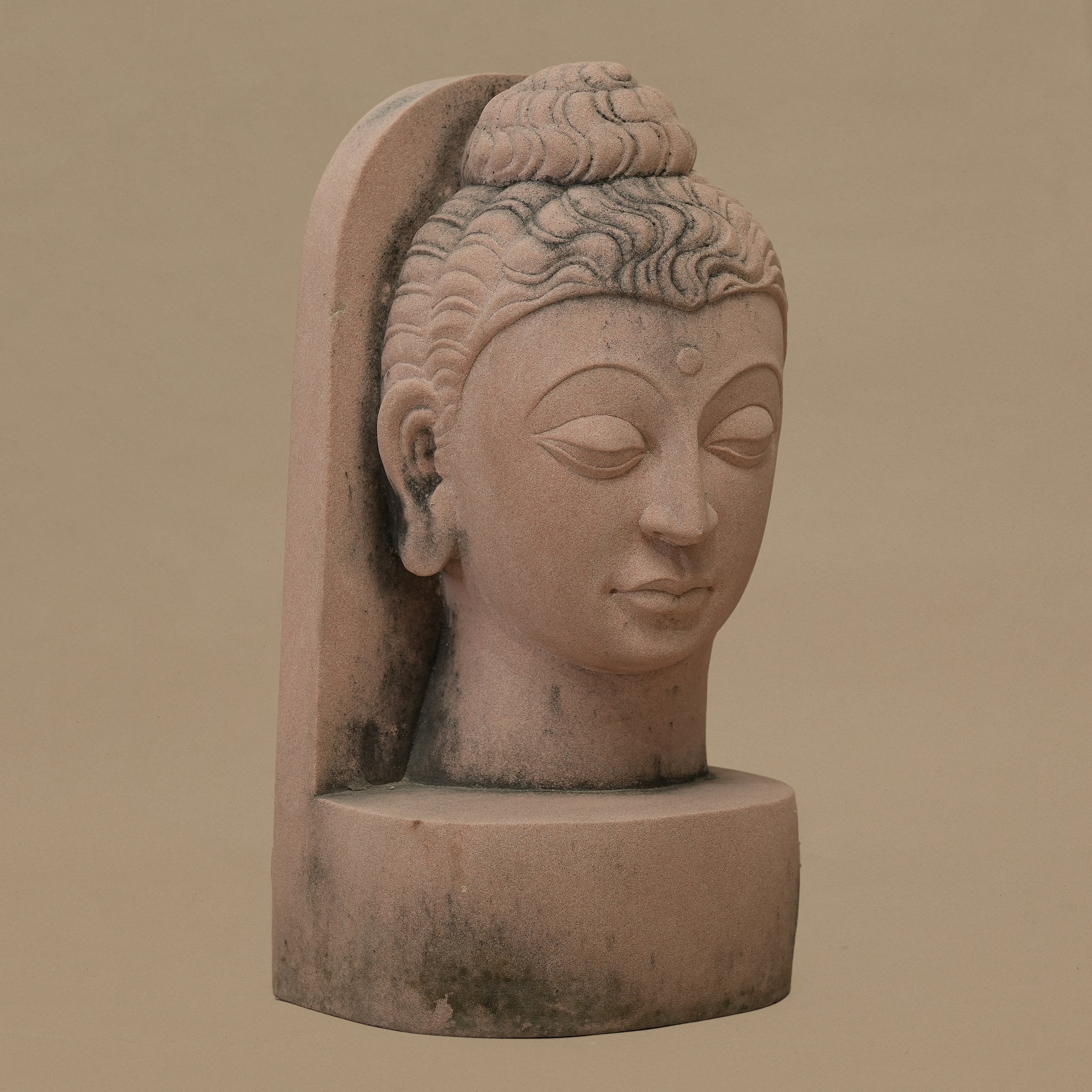 11" Lord Buddha Head | Handcrafted from Pink Sandstone