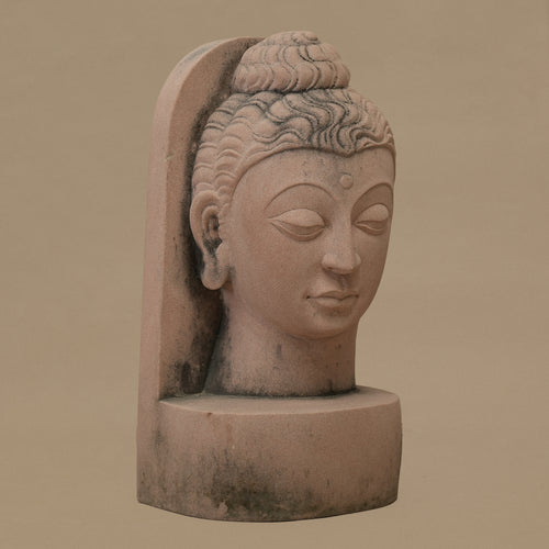11" Lord Buddha Head | Handcrafted from Pink Sandstone