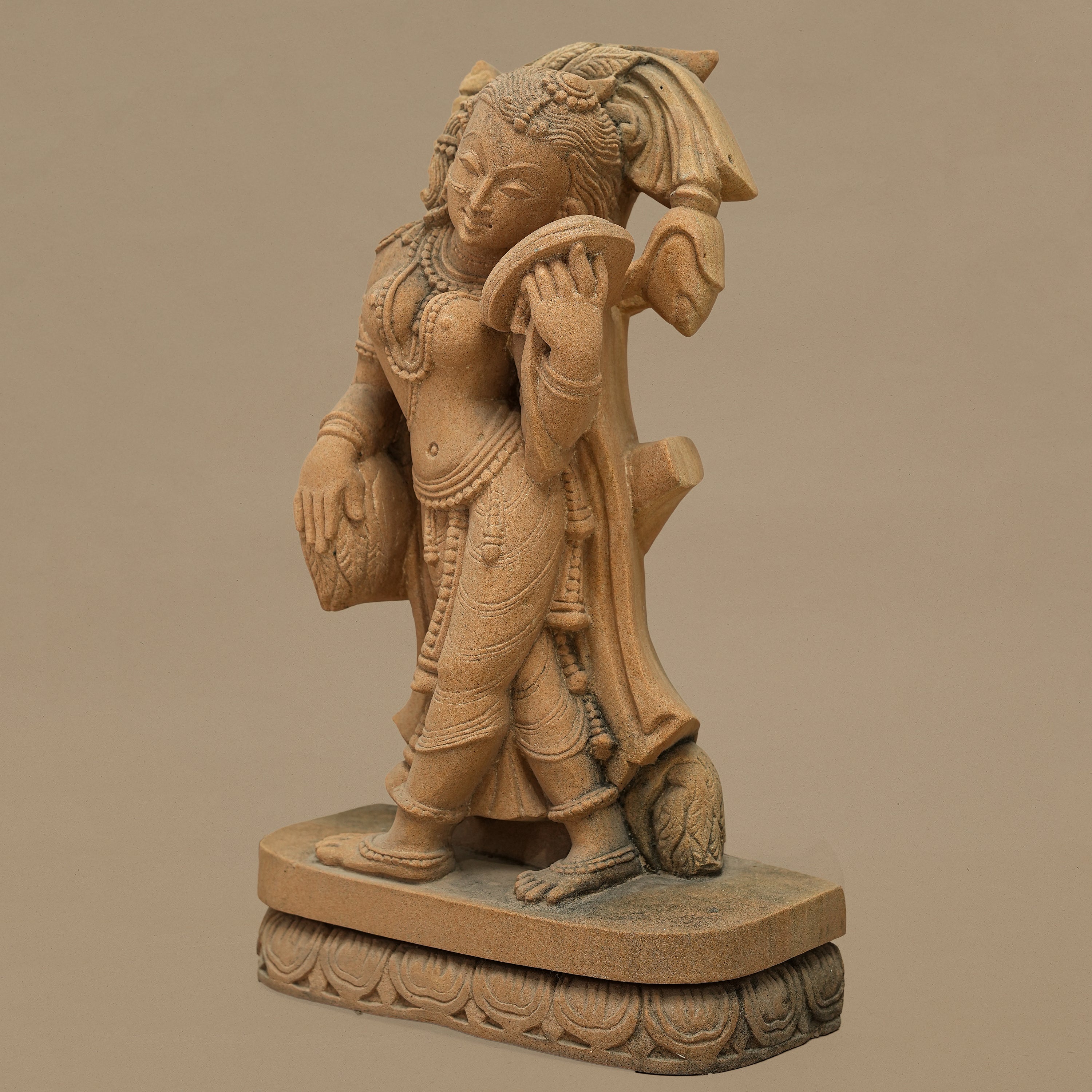 14" Captivating Female Statue | Handcrafted from Yellow Sandstone