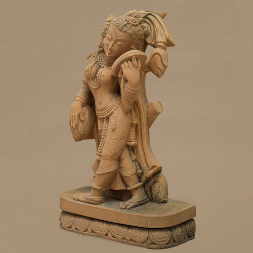 14" Captivating Female Statue | Handcrafted from Yellow Sandstone
