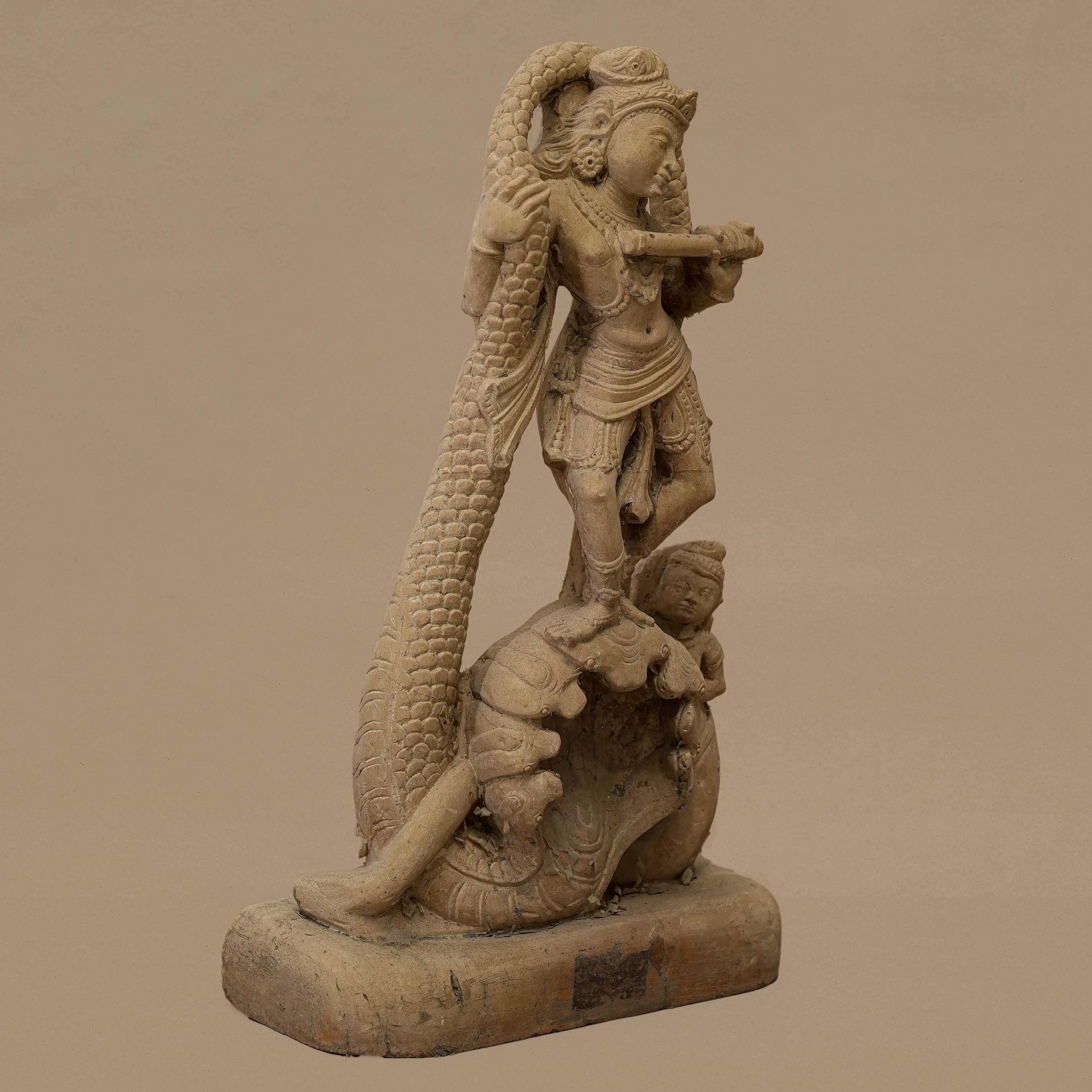 15" Lord Krishna Statue | Handcrafted from Yellow Sandstone