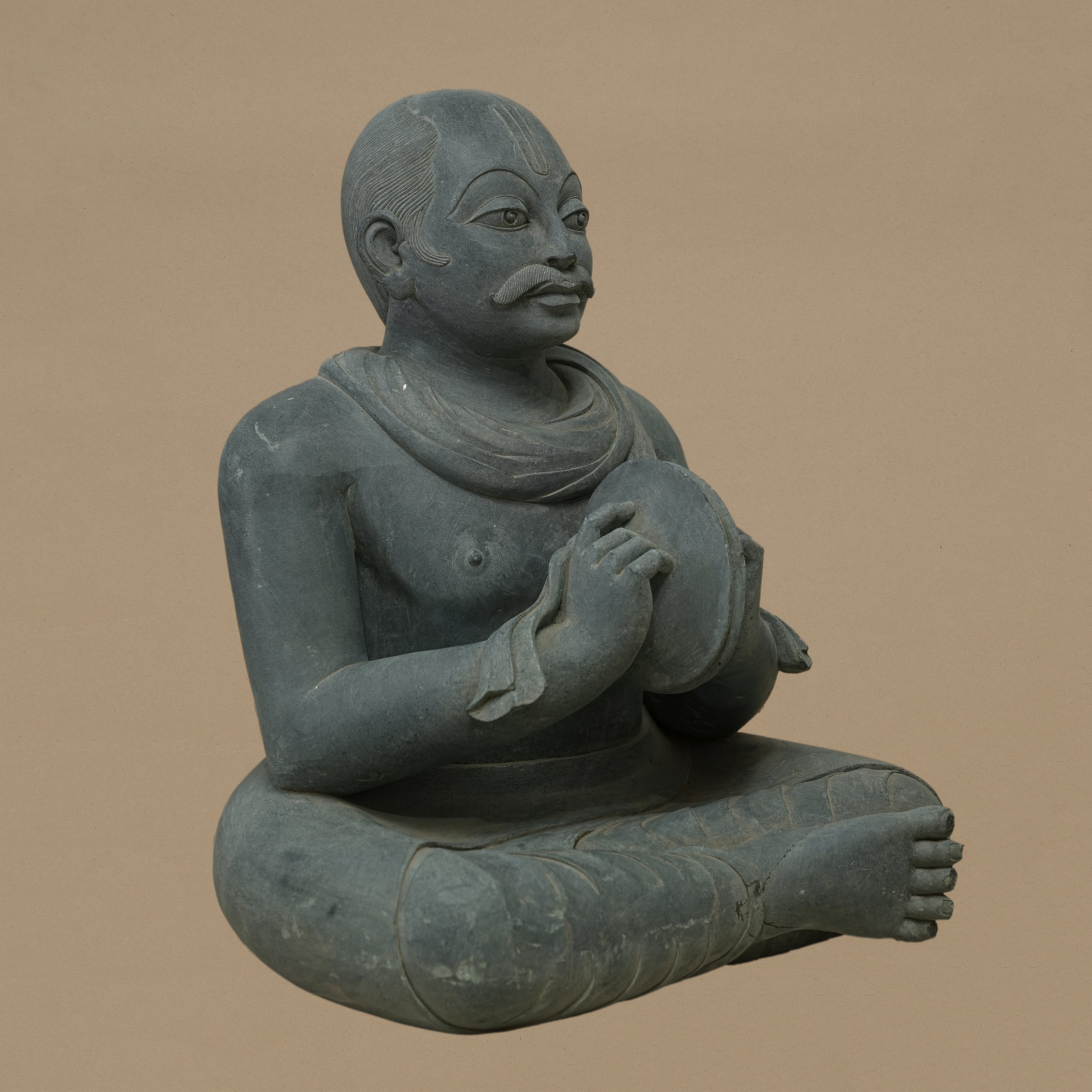 16" Cymbal-Playing Musician Statue | Handcrafted from Dungarpur Black Stone